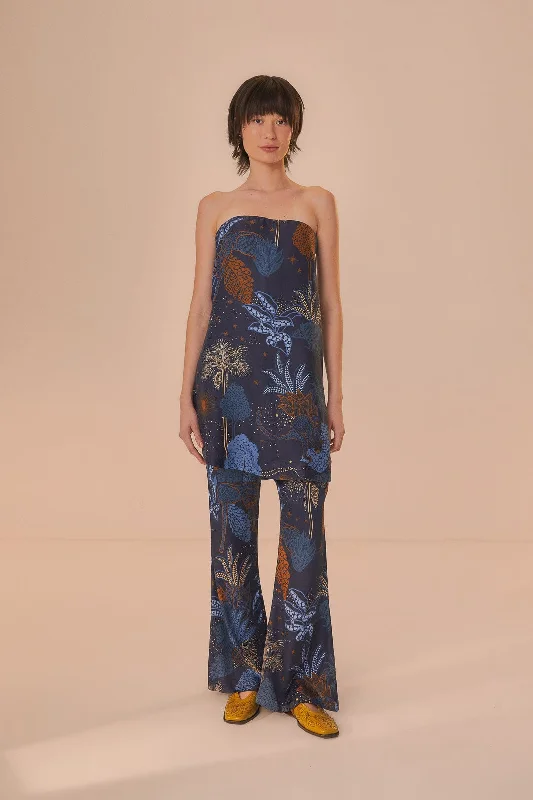 Discover Now Navy Blue Night Jungle Flare Pants