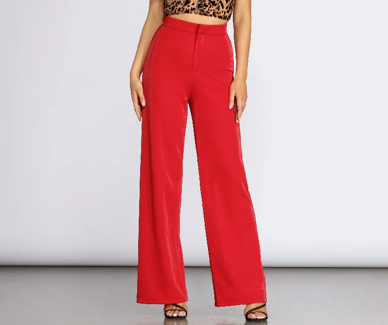 Chic Casual Style High Waist Shimmer Crepe Pants