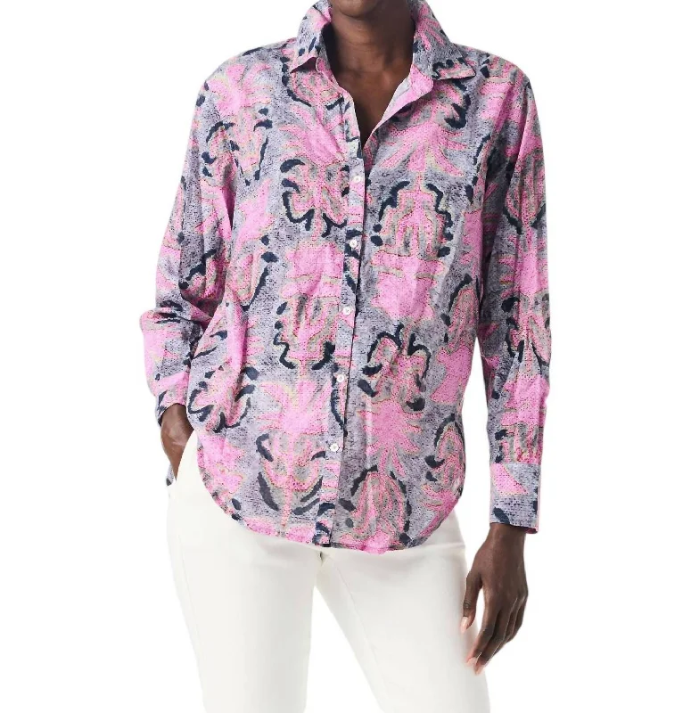 Flash Discount Petal Patch Boyfriend Shirt In Pink Multi