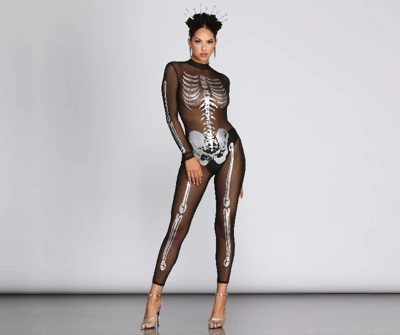 Runway Inspired Wear Bone Baddie Metallic Skeleton Jumpsuit