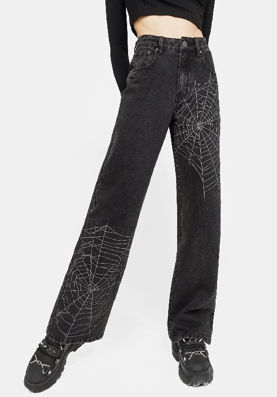 Clearance Sale Tarantism Embroidered Wide Leg Jeans