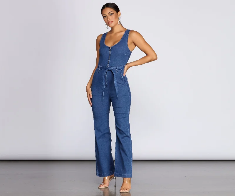 Stylish Basics Zip Front Denim Jumpsuit