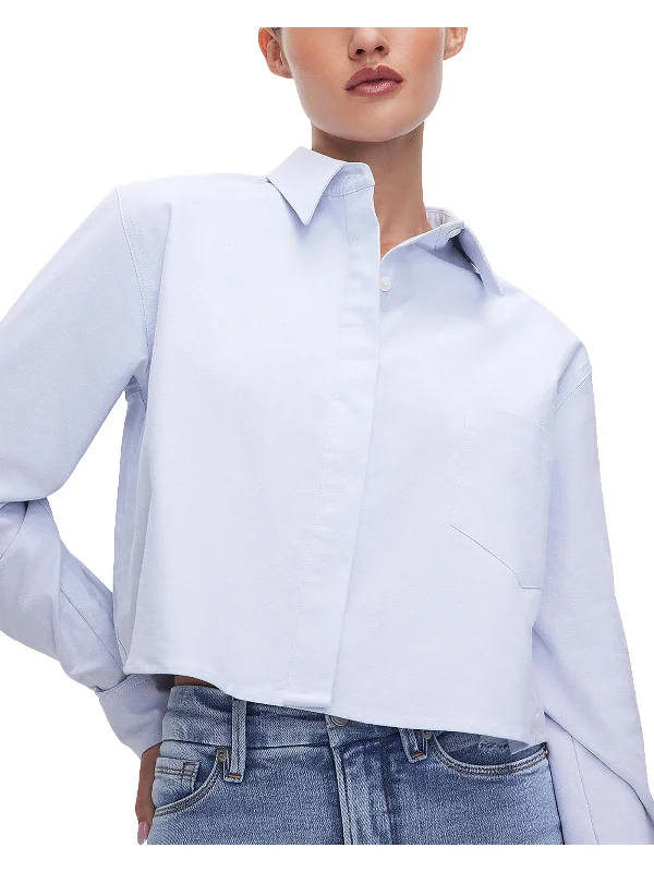 Redefining Women's Style Oxford Womens Crop Cotton Button-Down Top