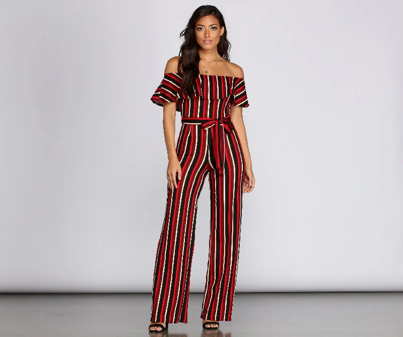 Weekend Exclusive Tie Waist Striped Jumpsuit