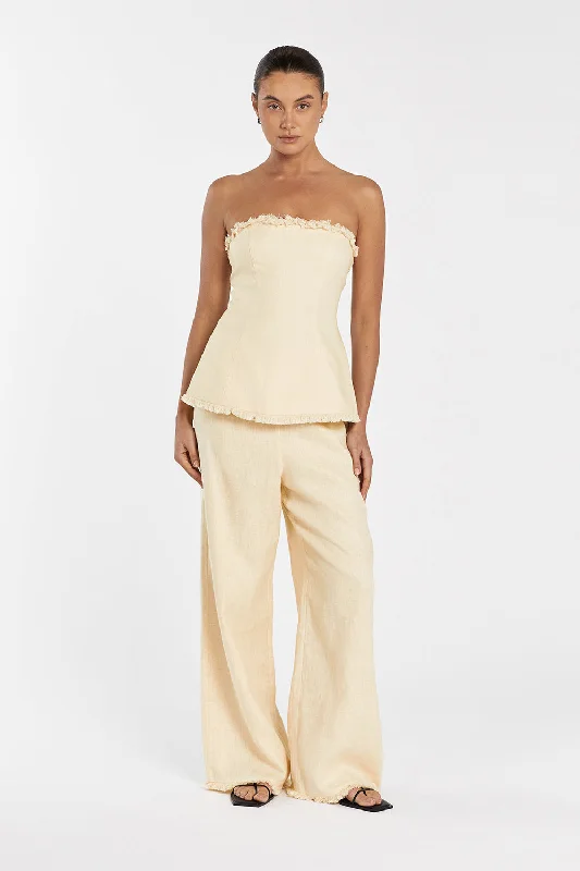 Stylish Looks ZAHARA LEMON LINEN FRINGED PANT