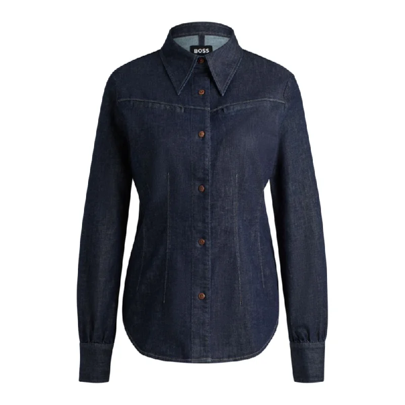 Elegant Style Slim-fit shirt in blue stretch denim