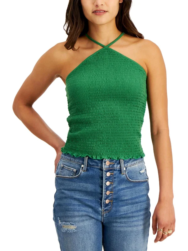 Women's Fashion Clothing Womens Smocked Halter Cropped