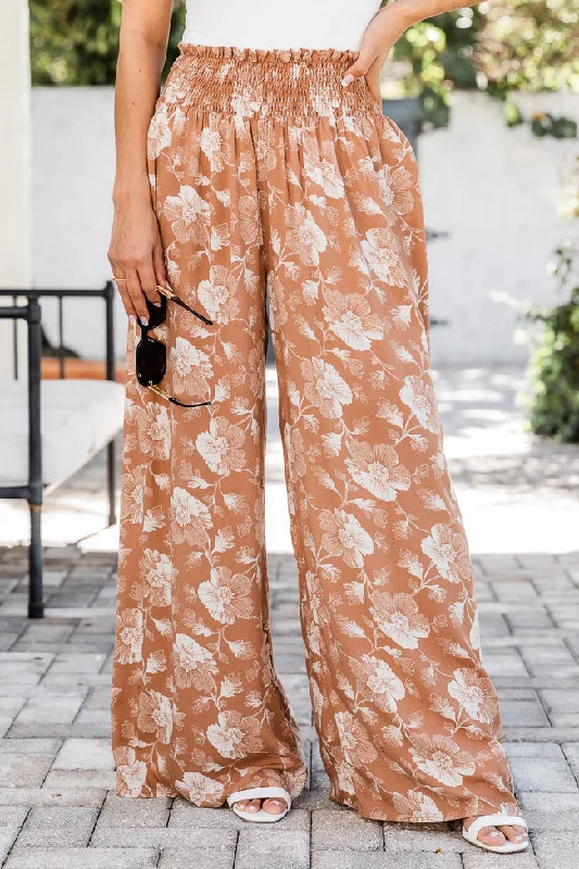 Flash Sales Today Beautiful Soul Brown Floral Print Pant FINAL SALE