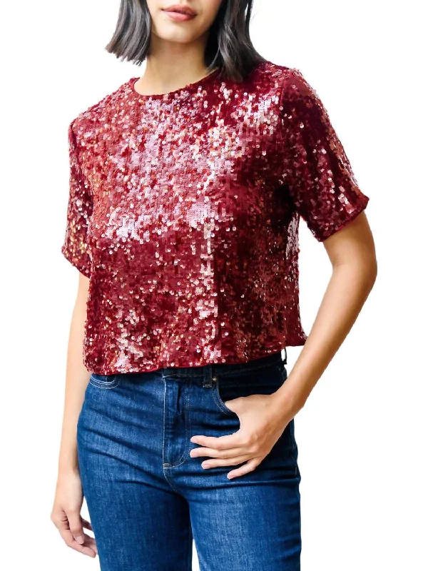 Best Boutiques Online Louise Sequin Top In Burgundy