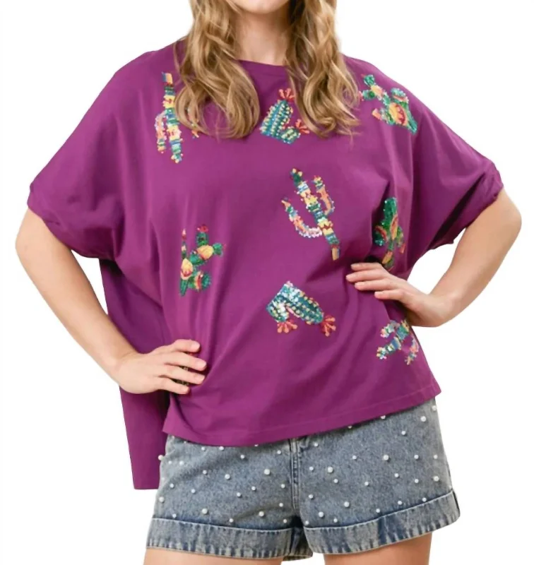 Flash Sale Now Colorful Cactus Top In Purple