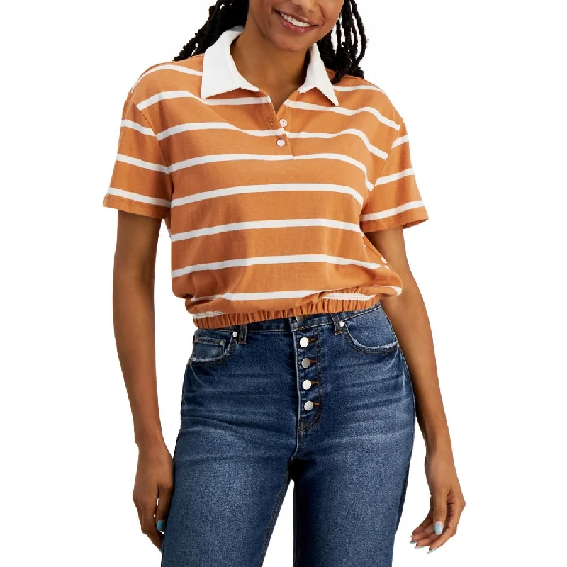 Clothing Brands Juniors Womens Cropped Striped Polo Top