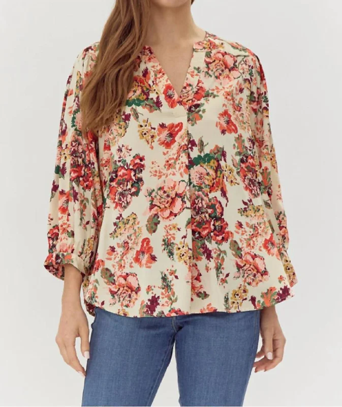 Big Savings Floral Dolman Top In Ivory