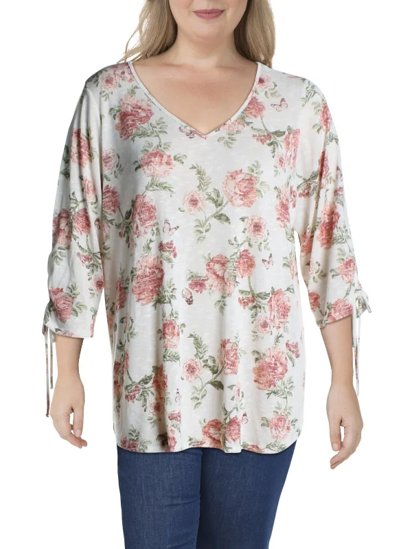 Flash Sales Today Plus Womens Floral Bell Sleeves Top