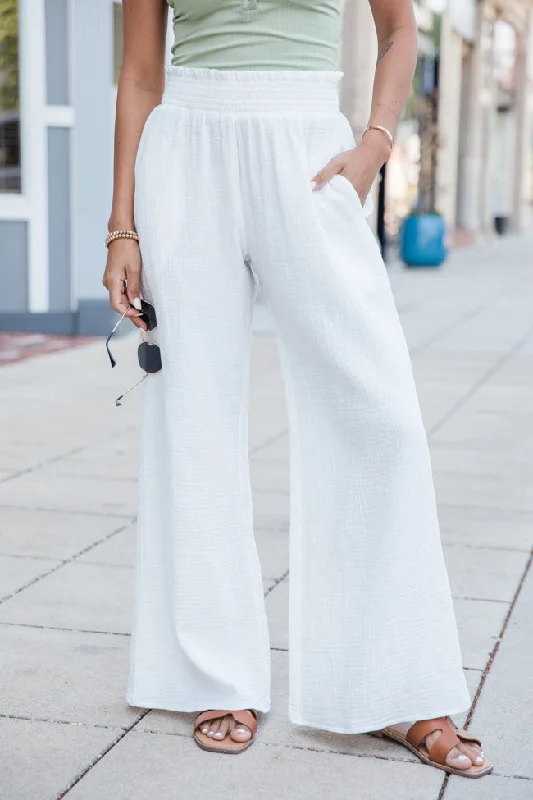 All Season Fashion Collection Let Me Adore You Ivory Gauze Beach Pants