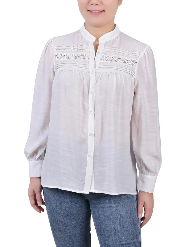 Trend Setting Threads Petites Womens Slub Rayon Button-Down Top