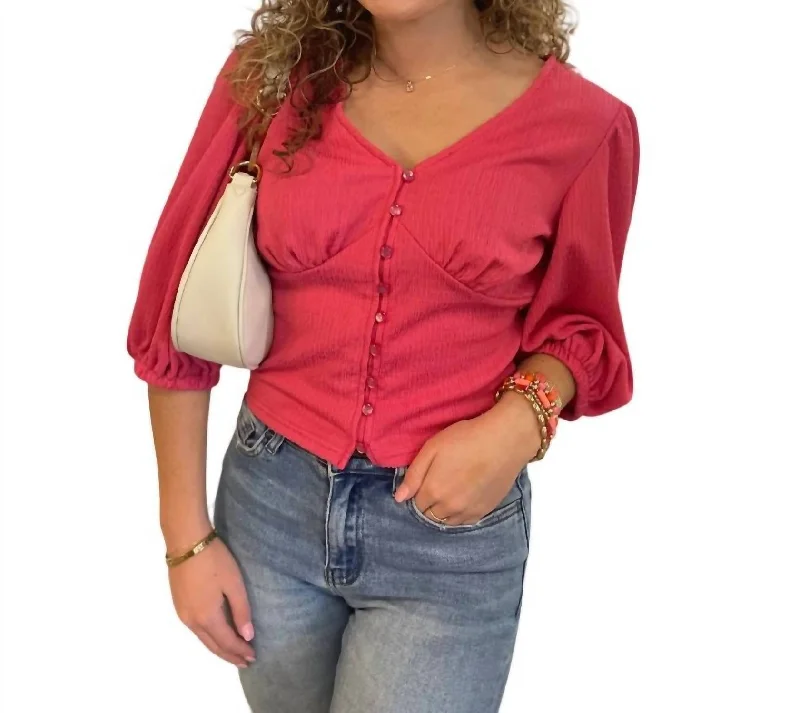 Luxury Fashion Bubble Sleeve Top In Bright Pink