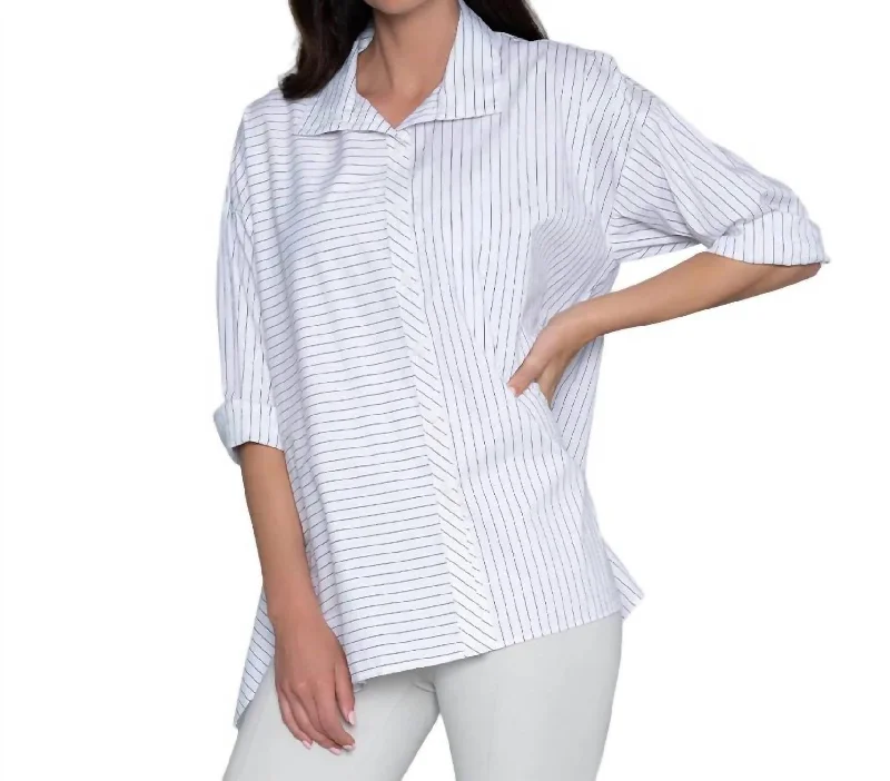 Elegant Attire For The Modern Lady Attitude Shirt In White Yarn Dye Stripe