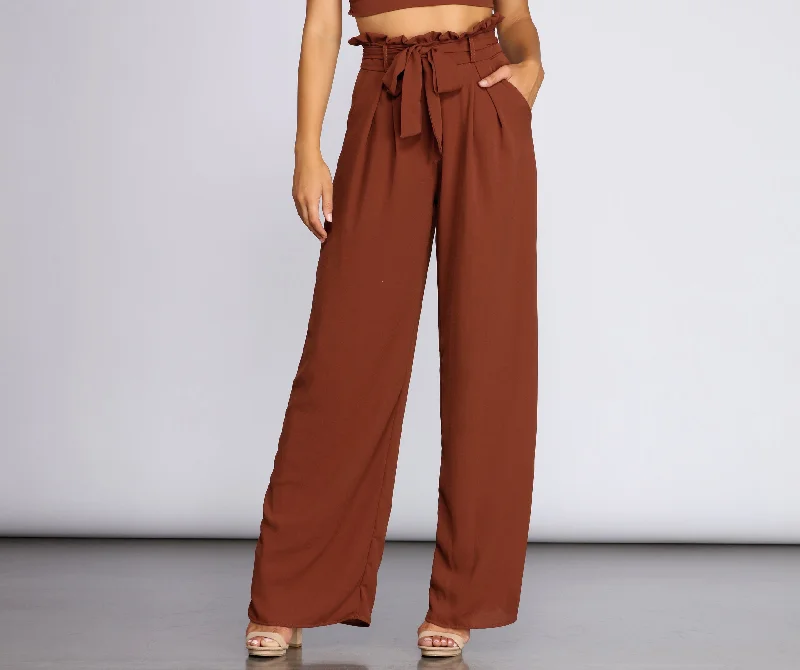 Comfort Meets Fashion Ruffle Trim High-Waist Pants