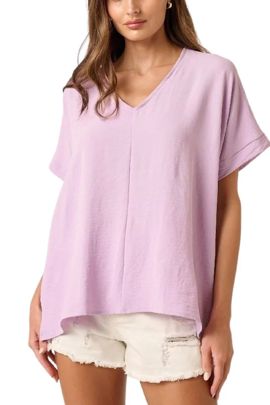 Online Boutique Stores V-Neck Woven Top In Lilac