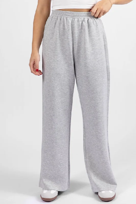 Discount Store Let's Just Stay Heather Grey Knit Wide Leg Pants FINAL SALE