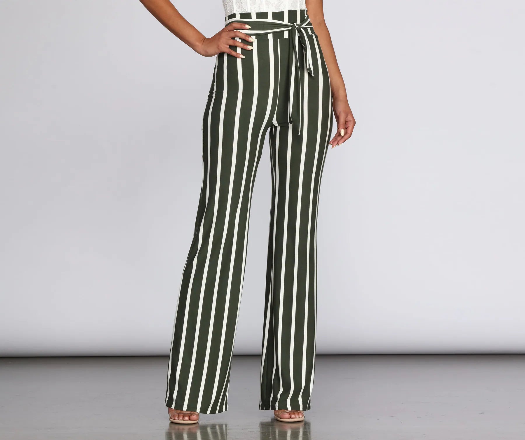 Cutting Edge Fashion Chic Striped Tie Waist Pants