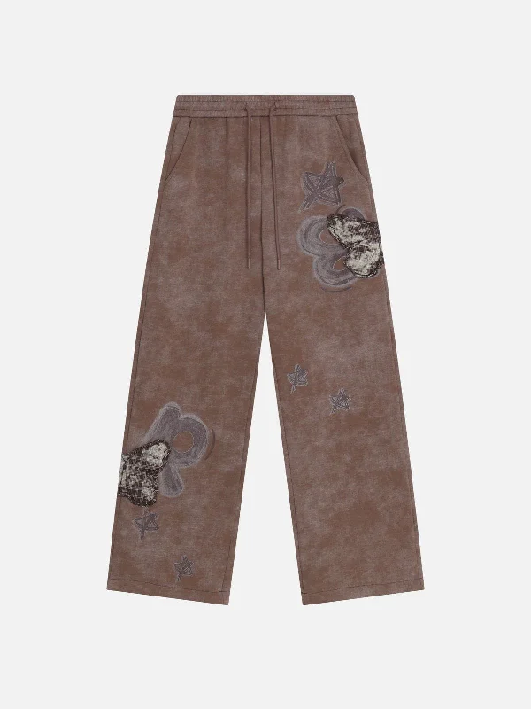 Explore What's New Aelfric Eden Embroidery Butterfly Washed Sweatpants