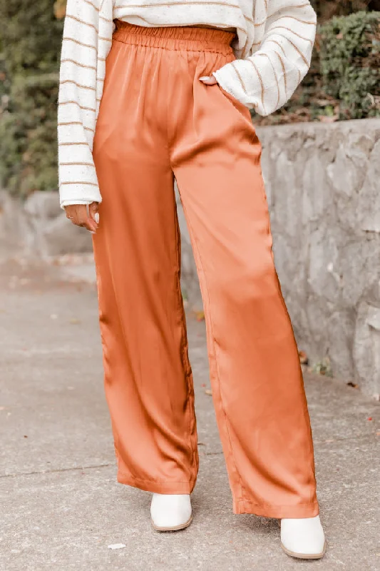 Hot Picks Must Be Nice Rust Smocked Waist Pants FINAL SALE