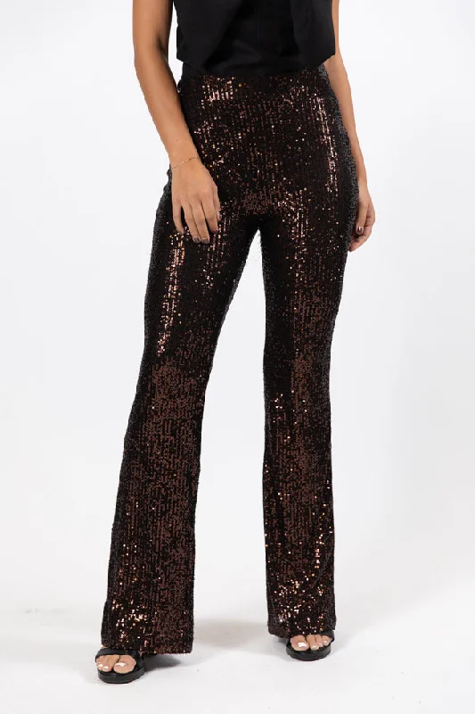 Casual Fashion for Women Queen of Hearts Bronze Sequin Flare Pants FINAL SALE