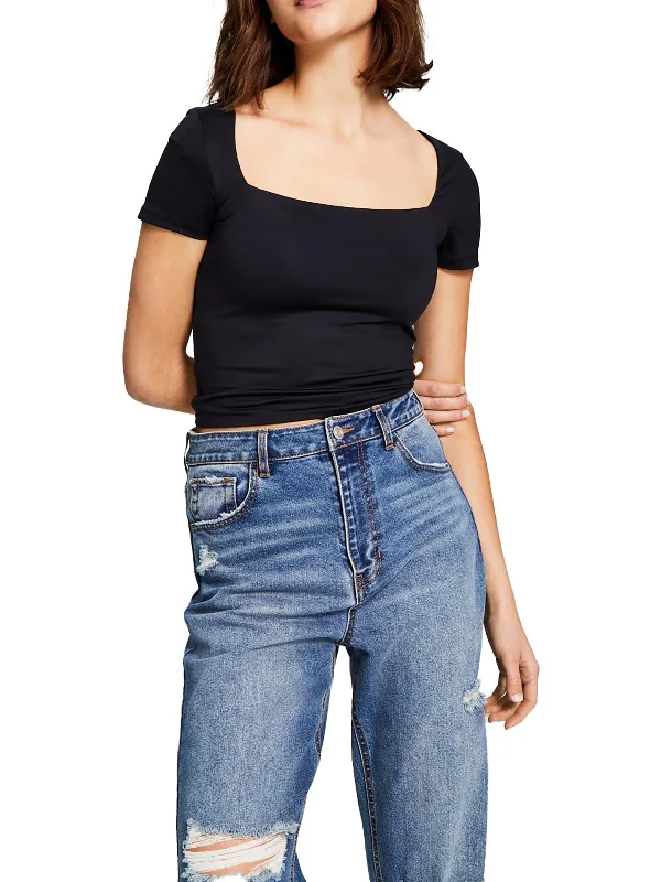 Sporty Streetwear Womens Square-Neck Party Cropped