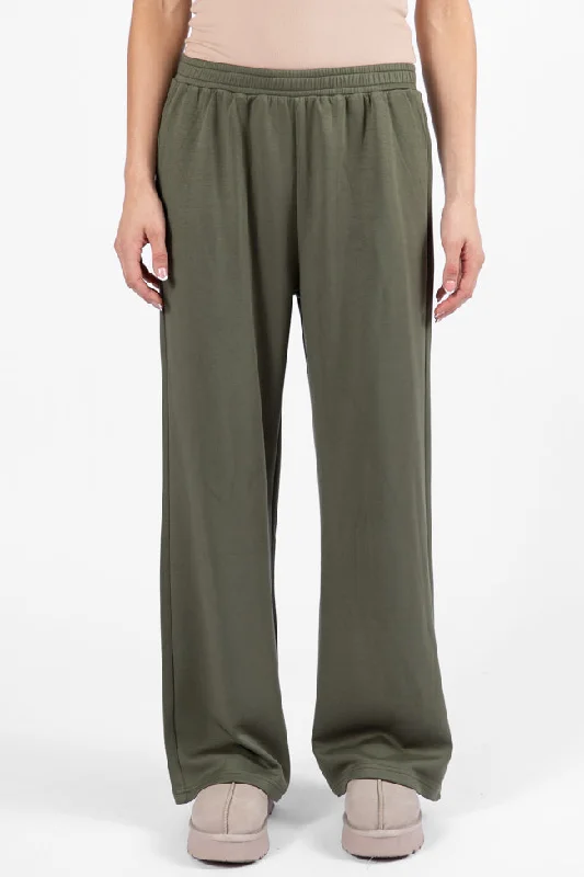 Stylish Everyday Clothing Let's Just Stay Green Knit Wide Leg Pants