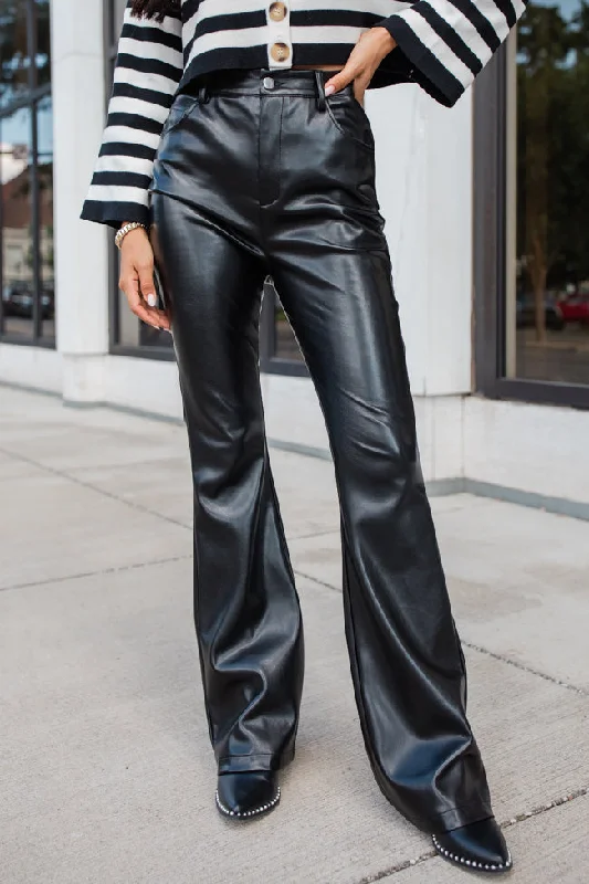 Huge Markdowns Forevermore Black Faux Leather Flare Pants FINAL SALE