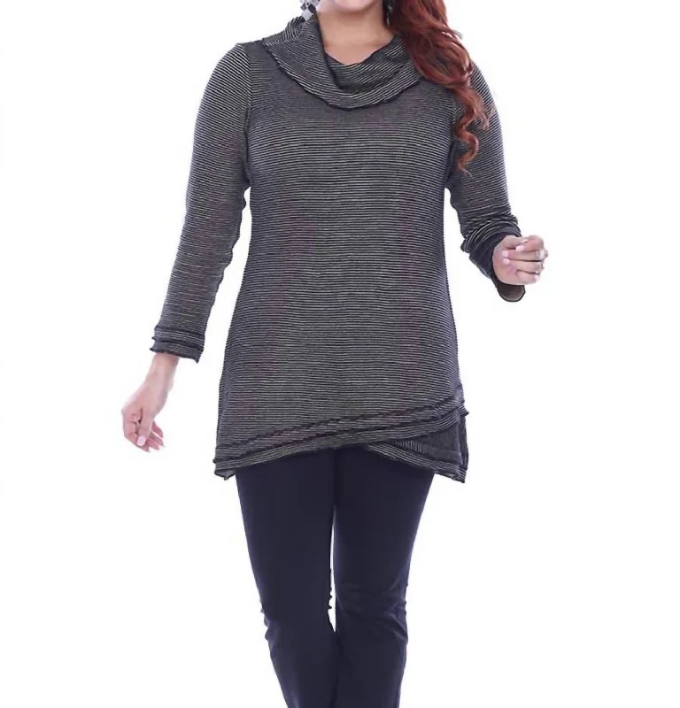 Trendy Boutiques Online Willow Reversible Cowl Neck Top In Black/khaki