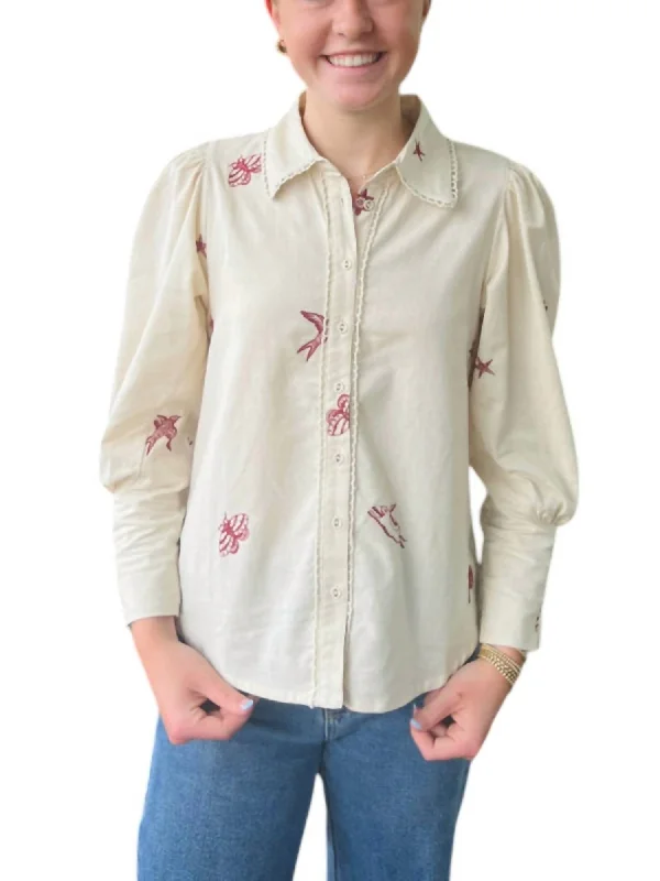 Must-Have Styles Friends & Things Embroidered Shirt In Cream