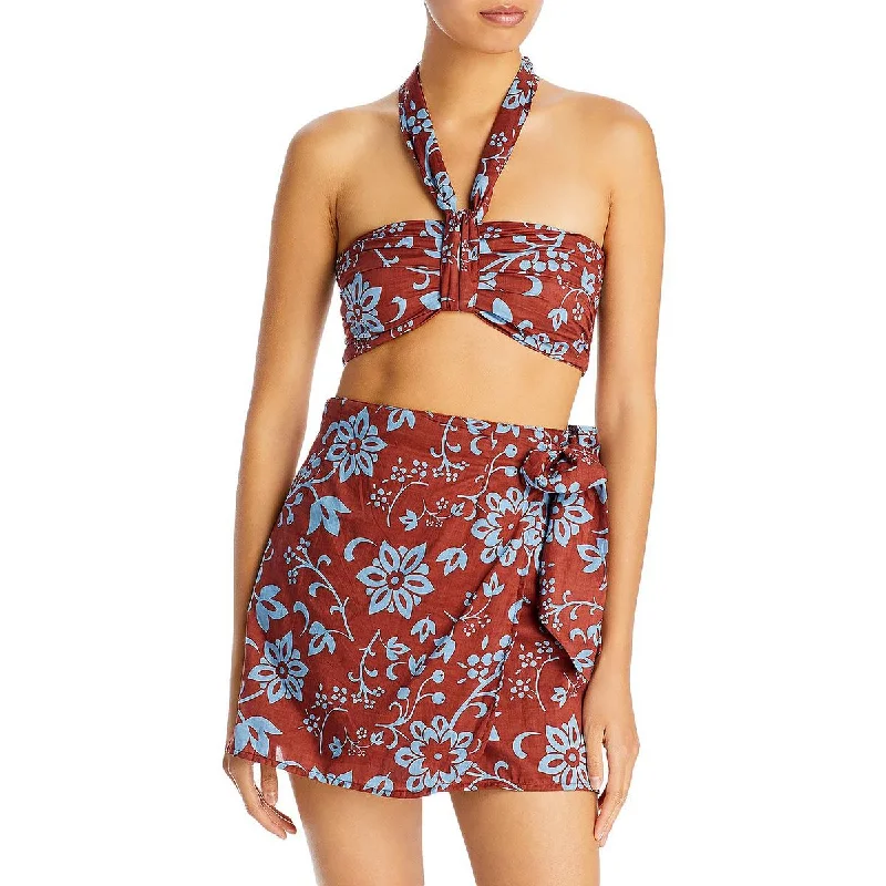 Chic Casual Style Le Tahiti Womens Floral Halter Cropped