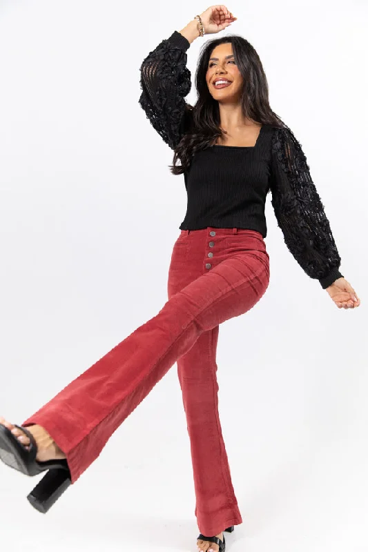 Versatile Women's Fashion I Can't Forget Burgundy Button Fly Corduroy Pants FINAL SALE