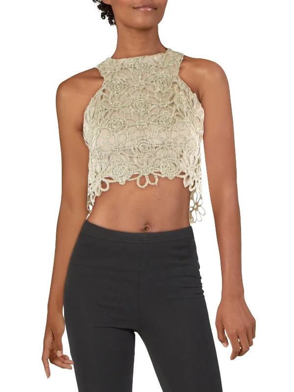 Elevate Your Wardrobe Juniors Womens Lace Metallic Cropped