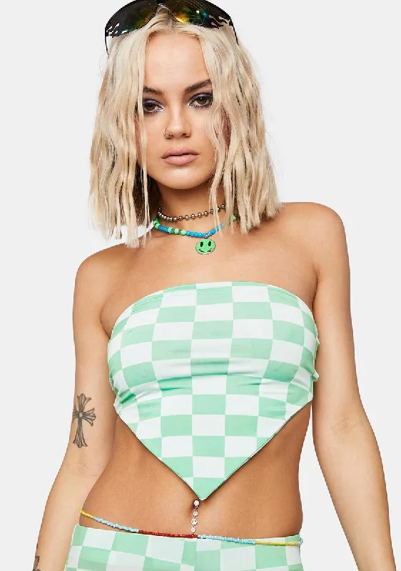 Women's Fashion Hotspots Together We Dance Checkered Tube Top