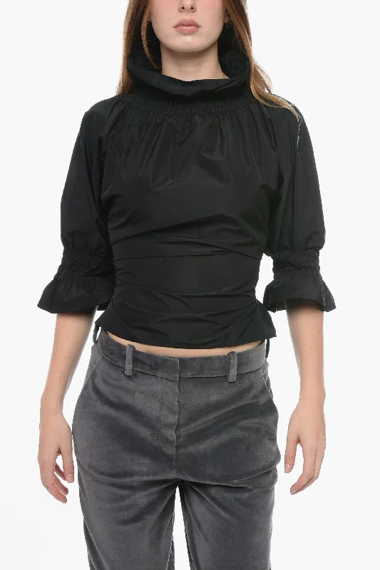 Fashion-forward Women's Clothing Co.go Taffetà Crewneck Shirt with Wrinkled Detail