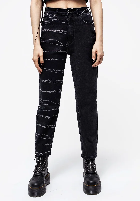 Best Clearance Sales Right Now Barbed Wire Spliced Mom Jeans