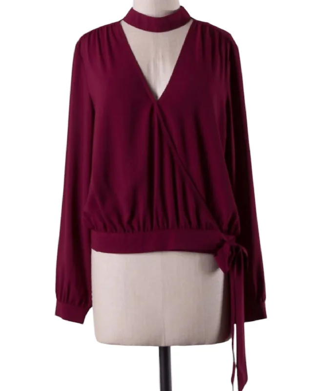 Vintage Fashion Wrap Top With Choker In Wine