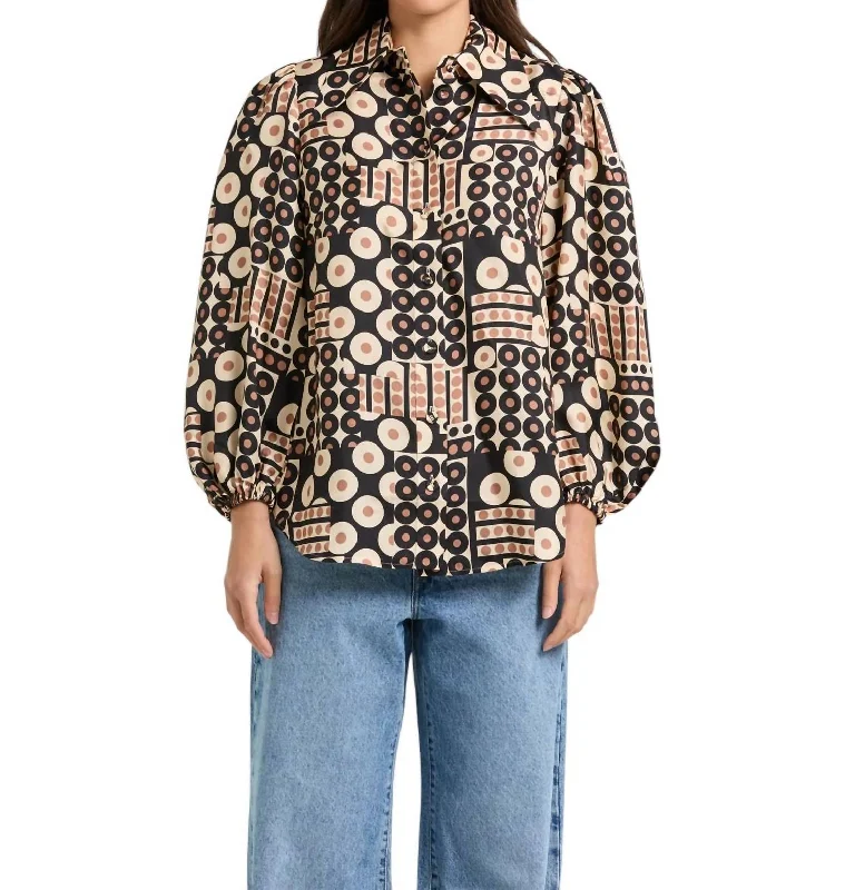 Women's Clothing Online Sale Illustration Billow Shirt In Geometric Multi