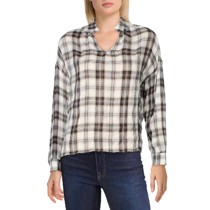 Modern Women's Wardrobe Essentials Womens Plaid Split Neckline Top