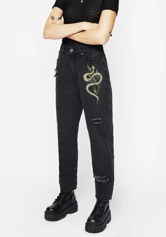 Women's Clothing Brands Nirah Embroidered Distressed Mom Jeans