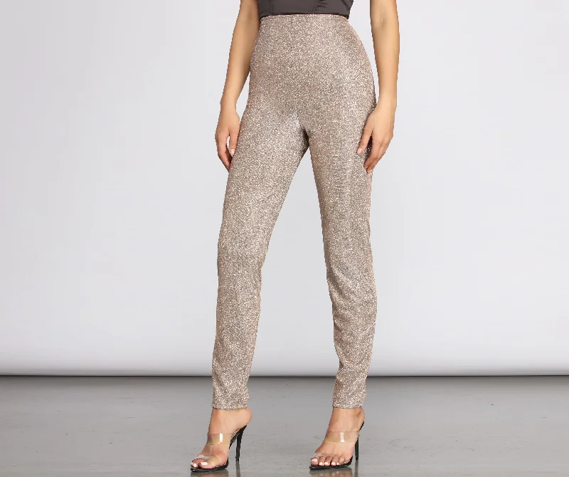 Laid-Back Elegance High Waist Glitter Skinny Pants