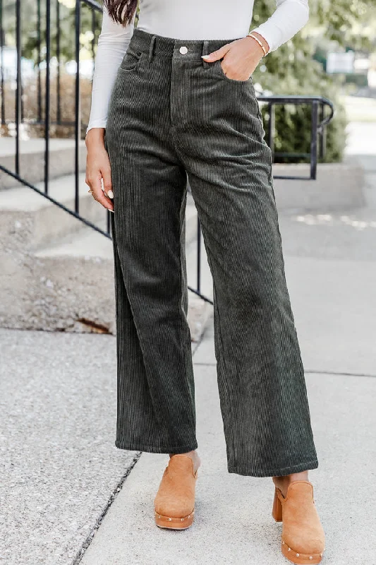 Trendy Women's Apparel for All Seasons Get To Going Olive Corduroy Straight Leg Pants