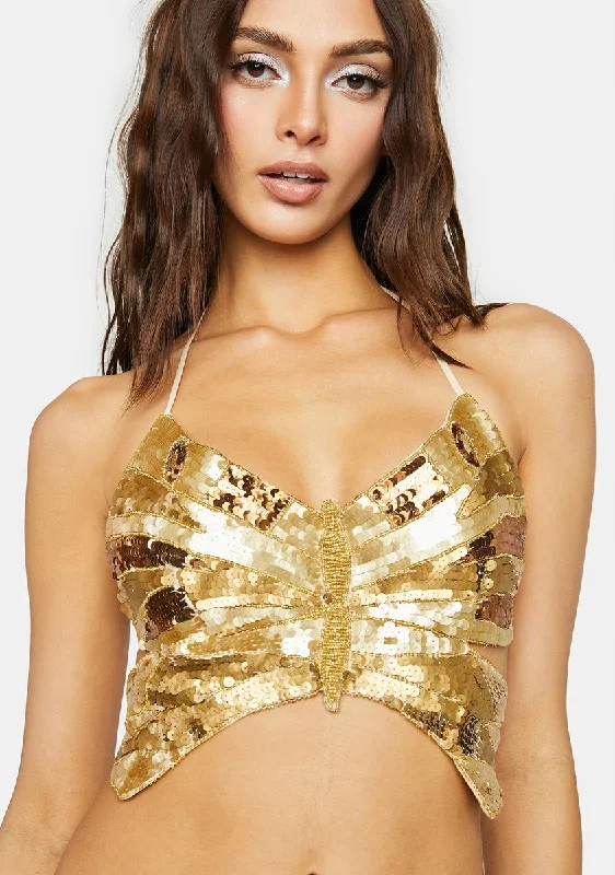 Casual Yet Stylish Separates Playa Dreamin' Butterfly Top- Gold