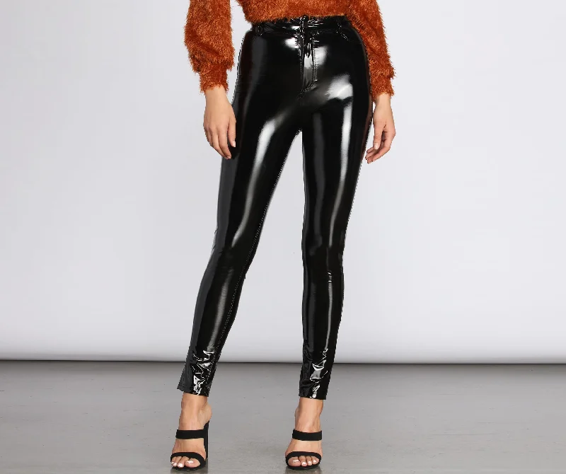 Trendy Street Style Clothing High Waist Patent PU Skinny Pants