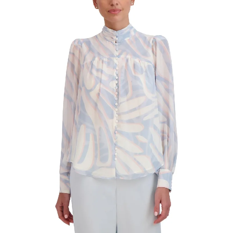 Chic Trend Collection Womens Printed Pleated Button-Down Top