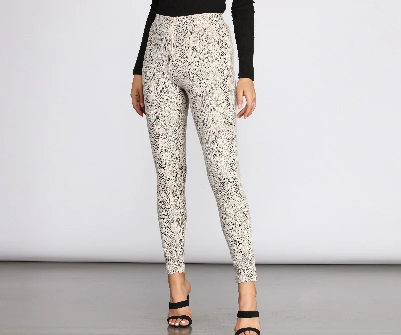 Elegant Fashion Faux Suede Snake Print Pants