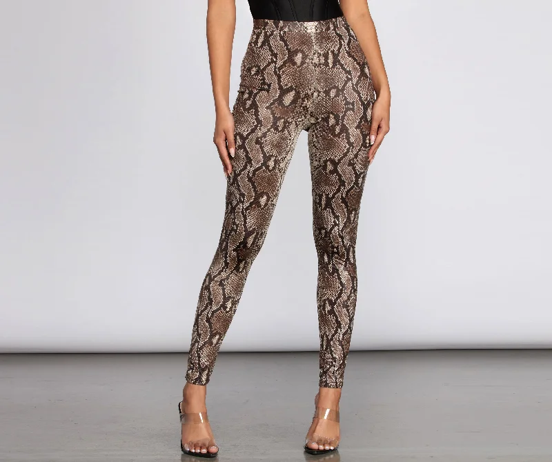 Casual Chic Clothing High Waist Satin Snake Leggings